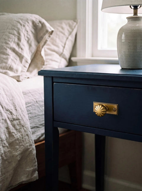 Top Notch Antique Brass Cabinet Knobs With Backplate Offering A Real Deal Plaquette Style For Drawers And Cupboards Pack Of Six Sturdy Kitchen Furniture Handles Delivering Serious Old Soul Charm on blue nightstand.