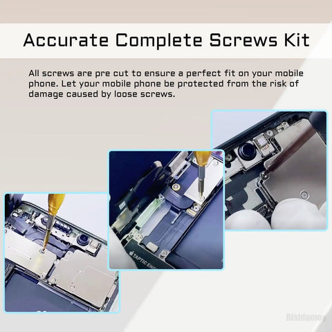 Total Knockout Complete Screw Set For iPhone 14 Plus Phone Repair Kit showing screws being installed on logic board components.