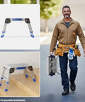 Foldable Aluminum Step Stool For Adults Portable Work Platform That Supports Up To 440 Pounds One Click Folding For Easy Storage Safe And Stable Rust Resistant Construction Great For Home Garage And Shop Tasks, folded and open views
