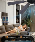 60 Inch Ceiling Fan With Lights And Remote Control, Low Profile Flush Mount, Modern Living Room Scene