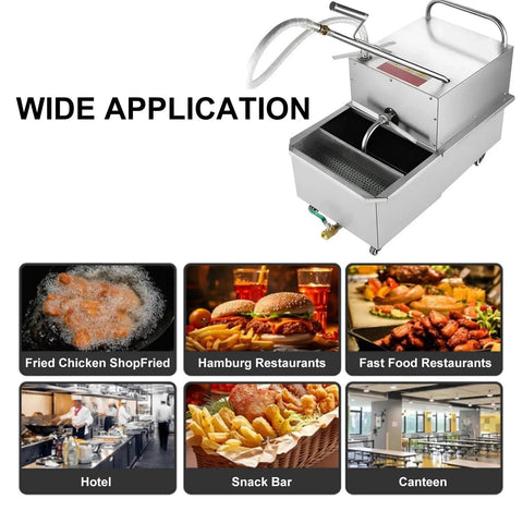 Heavy Duty 38L Commercial Oil Filtration Speed System For Deep Fryers shown with wide application in food service environments.