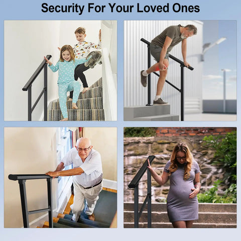 Built Tough Outdoor Handrails For One To Two Steps With No Sweat Setup Adjustable Angle Black Iron Stair Railing Kit For Concrete Porch Decks And Patios Pro Grade Safety Support For Seniors, children and adults using handrails on stairs.