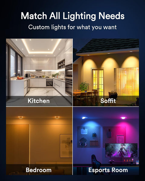 Kitchen, soffit, bedroom, and esports room lit by 4 Inch LED Recessed Canless Downlights With 360 Degree Swivel And 90 Degree Tilt