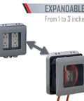 Image of Two-Gang Weatherproof Expandable In-Use Cover for Outdoor Electrical Boxes expands from 1 inch to 3 inches, gray finish.