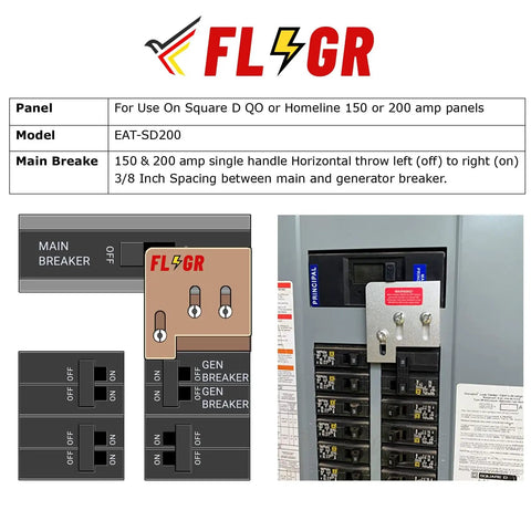 Generator Interlock Kit For 150 And 200 Amp Panels Like Square D QO And Homeline, 1 3/8 Inch Spacing Between Main And Generator Breakers