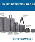 Definition Mask 2 Dive Bag For Scuba Gear With Recycled Two Tone Gray Fabric And Blue Accents Rainproof YKK Zipper showcased.