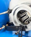 Close-up of Heavy Duty Electric Hose Crimper 110V Hydraulic Tube Shrinker Machine's precision dies and metal jaws.