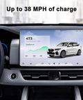 Straight Up Heavy Duty J1772 Level 2 Electric Vehicle Charger With Slick WiFi App Control, Rfid Keycard, Nema 14 50P Plug, Twenty Five Foot Extension Cord And Smart Off Peak Scheduling For No Fuss Setup And Reliable Daily Driving showing charging status on screen.