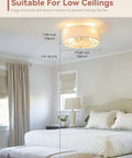 Low Profile Ceiling Fan With Light 20 Inch Boho Rattan Flush Mount Drum Cage showing dimensions suitable for low ceilings.