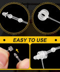 2000 Piece Bulk Clear Plastic Hang Tag Fasteners With Quick Snap Security Loops For Retail Stores No Sweat Setup Durable Polypropylene Price Pins 3 Inch 5 Inch Straight Up Apparel Hanging Kit details showing easy-to-use snap connectors.