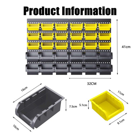 Wall Mount 30 Piece Bin Set For Nuts Bolts Screws Nails And Small Hardware Removable Adjustable Pro Grade Organizer
