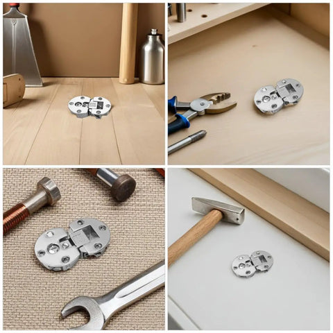 Concealed Cabinet Door Hinges 4-Pack, Zinc Alloy Flush-Mounted Drop-Down Hinges With 90 Degree Flip on wooden surface