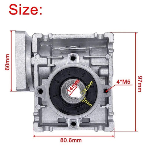 Beefy Nema 23 Stepper Worm Gear Reducer With 11mm Input And 14mm Output Shaft showing dimensions and size details
