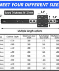 Diagram of Heavy Duty 20 Inch Hidden Cabinet Door Slide Pro Kit Loodmeo with dimensions and multiple length options