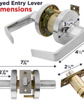 Heavy Duty Commercial Door Handle Lock Set With Grade 2 Security, detailed dimensions and satin finish for offices