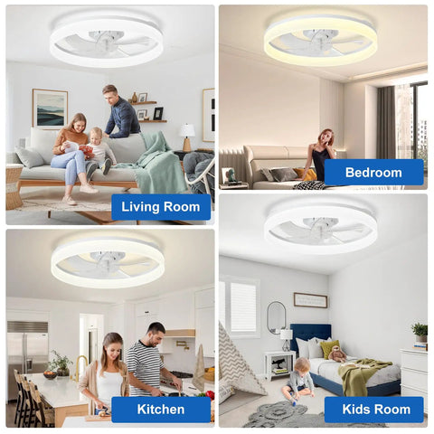 20 Inch Low Profile Ceiling Fan With Led Light And App Remote Featuring Quiet Dc Motor And Slick Flush Mount Build For Bedroom Or Living Room Offers Plug And Play Installation Plus Killer Airflow Anytime You Need It in living room, bedroom, kitchen, and kids room settings.