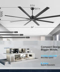84 Inch HVLS Industrial Ceiling Fan With Heavy Duty Aluminum Blades Rust Proof Coating Quiet DC Motor for Large Spaces