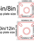 Top plate size diagrams for 4 Pack Heavy Hitter Industrial Casters Featuring Dense Rubber Swivel Wheels securely mounted.