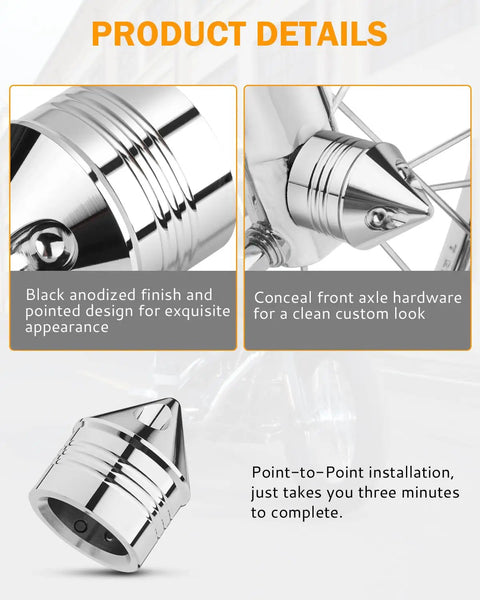 Chrome Front Axle Nut Cover Cap CNC Aluminum For Harley Davidson Softail Touring Road King Street Glide Electra Glide Iron 883 Fat Boy 2002 To 2024 Polished Durable