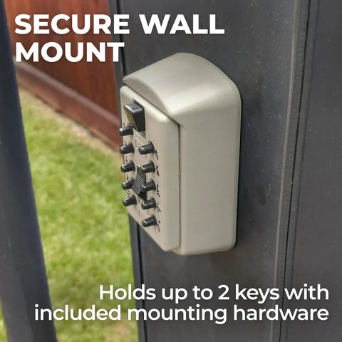 AccessPoint 001414 KeySafe Slimline Push Button Key Lock Box For Permanent Key Storage mounted on outdoor wall in clay beige