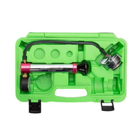 Cooling System Pressure Test Pump Kit For Cars And Trucks, Near Universal Leak Tester, green case with steel pump accessories