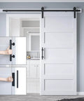 36x84 Inch Sliding Barn Door Kit With Hardware, Handle And Floor Guide, Waterproof PVC Surface, White 5-Panel Solid Slab