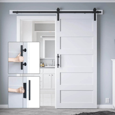 36x84 Inch Sliding Barn Door Kit With Hardware, Handle And Floor Guide, Waterproof PVC Surface, White 5-Panel Solid Slab