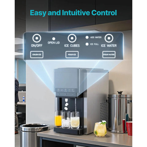 Effortless Countertop Water Dispenser And Rapid Ice Maker Cranking Out 35 Pounds Daily with intuitive controls and drink options.