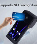 Android 11 5.0 Inch Touch Screen Handheld Barcode Scanner showcasing NFC card on display
