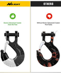 Comparison of black Three Eighths Inch Grade 70 Forged Steel Winch Hook Set With Safety Latch, showing electro-galvanized coating effect