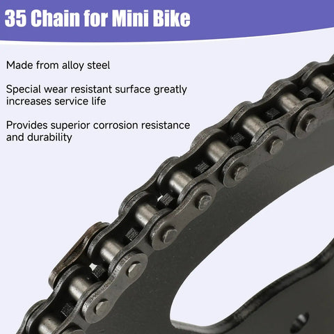 Close-up of Heavy Duty 35 Chain 140 Links Chain Breaker For Mini Bikes, showing alloy steel construction and durability.
