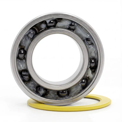Stainless Steel Ceramic Hybrid Radial Bearing For Bike Hubs 15x28x7mm ABEC3 Precision, exposed inner ceramic balls, yellow seal ring