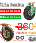 Heavy Duty Pneumatic Caster Wheels 8 Inch And 10 Inch 2 Pack Swivel Brake showing side brake mechanism and rotation features.
