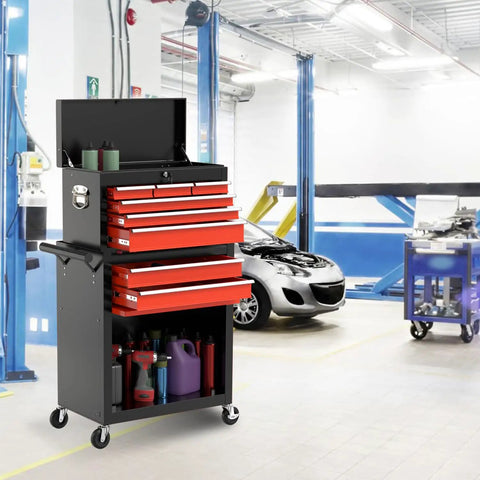 Beefy 8 Drawer Rolling Tool Chest With Lockable Cabinets And Wheels Heavy Duty Removable Toolbox Storage in garage setting