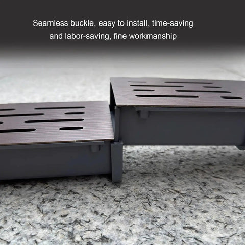 Close-up of Heavy Duty Outdoor Trench Drainage Kit With Stainless Steel Grate And Polypropylene Channel Built To Last Weatherproof French Drainage System For Driveways Lawns Patios Bathrooms And Kitchens Hidden Grate Design with seamless buckle connection