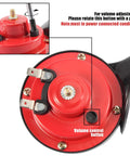 Close-up of Kickass Hella Loud 12 Volt Golf Cart Horn Kit showing volume control button and wiring for UTV and golf cart use.