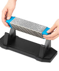 Diamond Whetstone Knife Sharpener With 3 Grit Levels 150 Coarse, 325 Medium, 1200 Extra Fine on non-slip black base