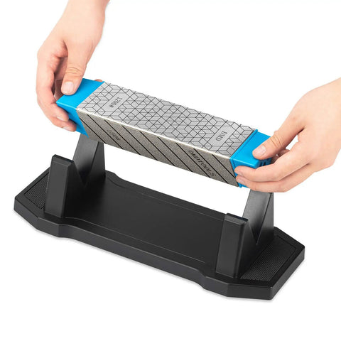 Diamond Whetstone Knife Sharpener With 3 Grit Levels 150 Coarse, 325 Medium, 1200 Extra Fine on non-slip black base