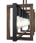 Side view of Farmhouse Rustic 6 Light Lantern Cage Chandelier Hand Painted Natural Walnut Wood With Black Finish For Kitchen Island Dining Room Hallway And Bedroom Cozy Vibe