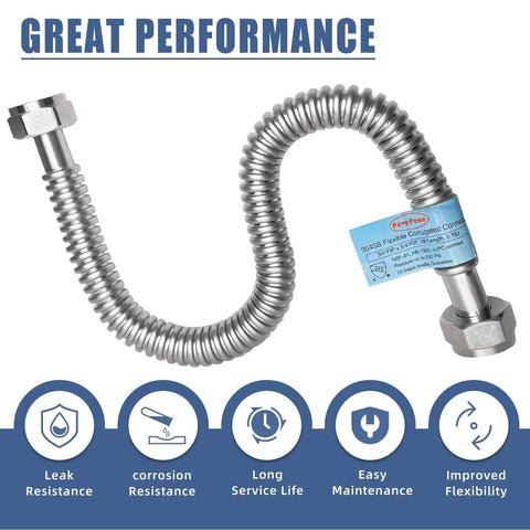 2 Pack 1 Inch Flexible Water Line And Water Heater Hose 1 FIP To 1 FIP 24 Inch Stainless Steel Corrugated Connector with features
