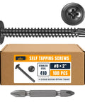 Pro Grade Black Stainless Steel Self Drilling Screws 100 Pack Size Eight By Two Inch Truss Head Self Tapping Fasteners for HVAC Metal Studs