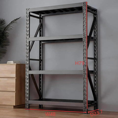 Tough As Nails 4 Tier Heavy Duty Industrial Steel Shelving Rack Built Like A Tank For Super Simple Garage Workshop And Commercial Warehouse Storage Solutions In Glossy Black
