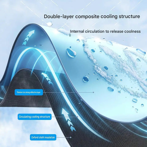 Double-layer composite cooling structure of Premium Foldable Front Windshield Sunshade For Tesla Cybertruck And Cyberbeast Blocks Scorching Sunlight Keeps Your Ride Ice Cold With Tough As Nails UV Shield 2023 To 2026.