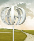 Vertical Axis Wind Turbine Generator Kit 200 Watt 24 Volt showing sleek design in open field, ideal for off grid use.