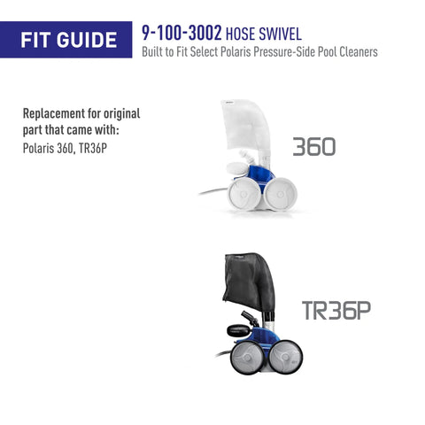 Genuine White Hose Swivel For Pool Cleaners Compatible With Automatic 360 And 380 Blackmax Models shown with 360 and TR36P models.