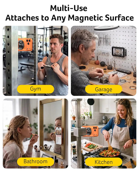 Multi-use Heavy Duty Magnetic Golf Cart Phone Holder Beefy Alloy Build on gym, garage, bathroom, and kitchen surfaces.