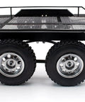 Heavy Duty Metal RC Trailer With Dual Axles And Integrated Suspension showing wheels and frame, compatible with 1/8 and 1/10 scale RC cars
