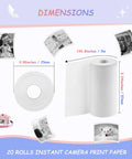 20 Rolls Instant Print Kids Camera Paper For HD Photo Prints, Premium Thermal Paper Refill With Bold Colors And Glossy Finish, Durable, High Quality Paper Your Kids Will Dig For Their Mini Cameras., 2.24in roll dimensions