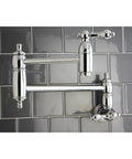 Pot Filler Faucet With Metal Lever Handle Polished Chrome Spout Height 8.125 Inch Wall Mount against grey tiles
