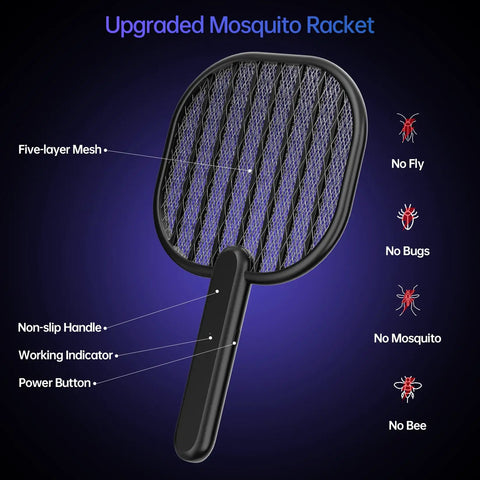 Ultimate 3500V Bug Zapper Handheld Electric Fly Swatter with 5 Layer Protection Grid, non-slip handle and power button